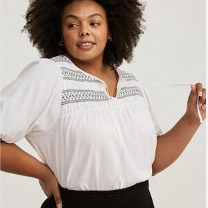 Torrid White Blouse with Black Embroidery